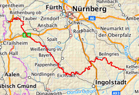 Karte Altmühl-Radweg