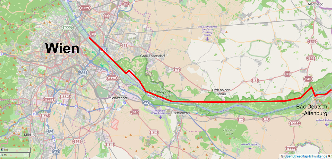 Donau-Radweg Karte Wien-Bratislava-Etappe 1